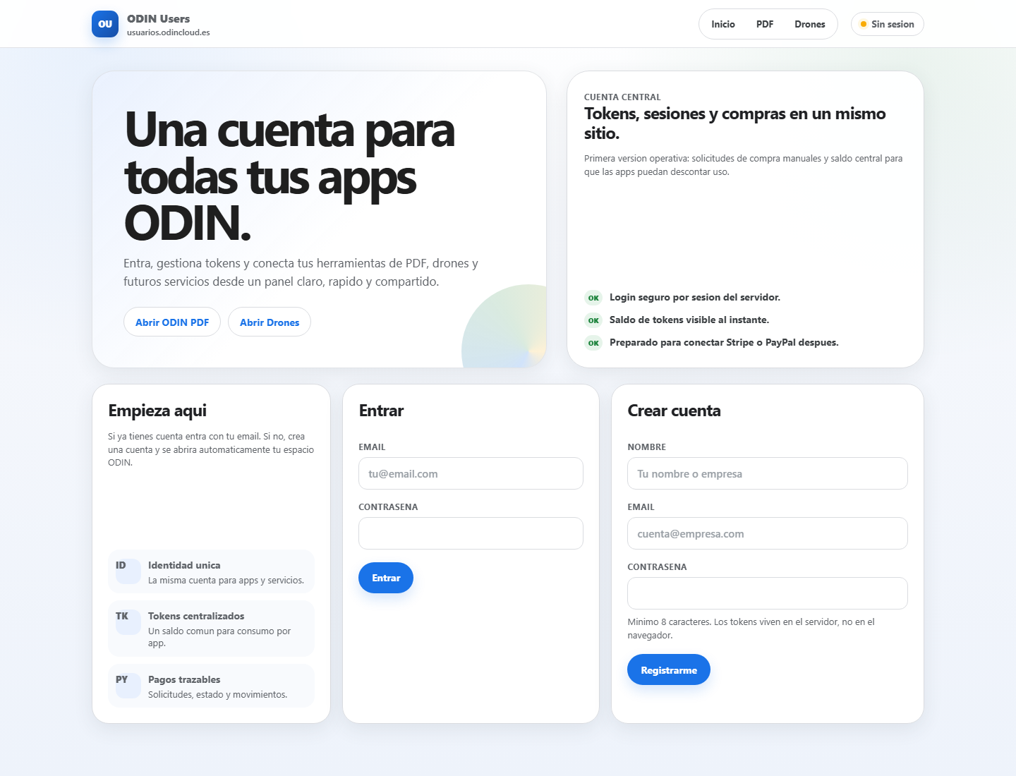 Cuenta Usuarios ODIN con saldo y tokens
